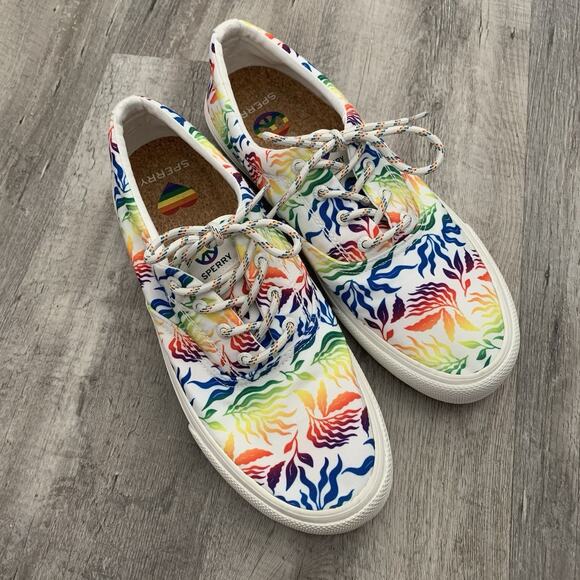 Sperry Sneakers Mens Size 12 Striper II CVO PRIDE White RAINBOW STS24309 LGBTQ - Picture 1 of 11